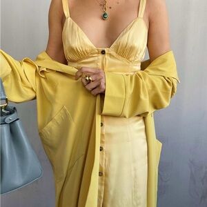 Song of Style Revolve Payton Dainty Feminine Yellow Satin Midi Dress XL